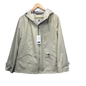 Ulla Popken Hooded Rain Jacket 16/18 Sage Green Wind Resistant Zip NWT Plus